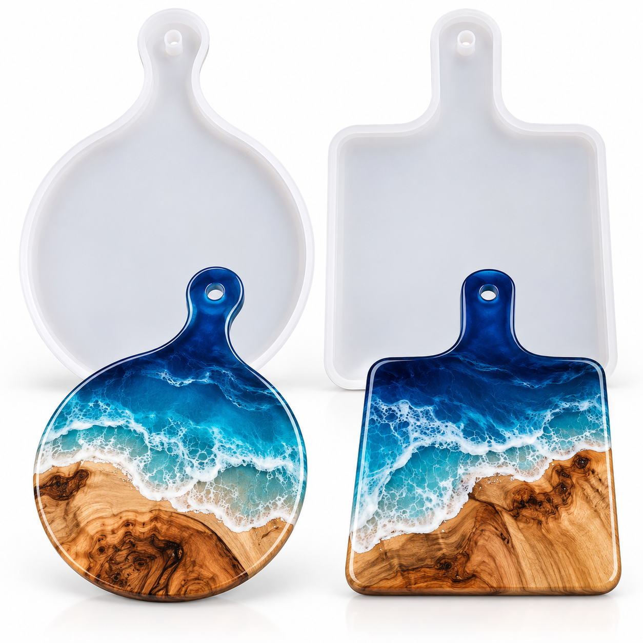 Siliconen mal voor epoxy serveerplank met handvat – rond model