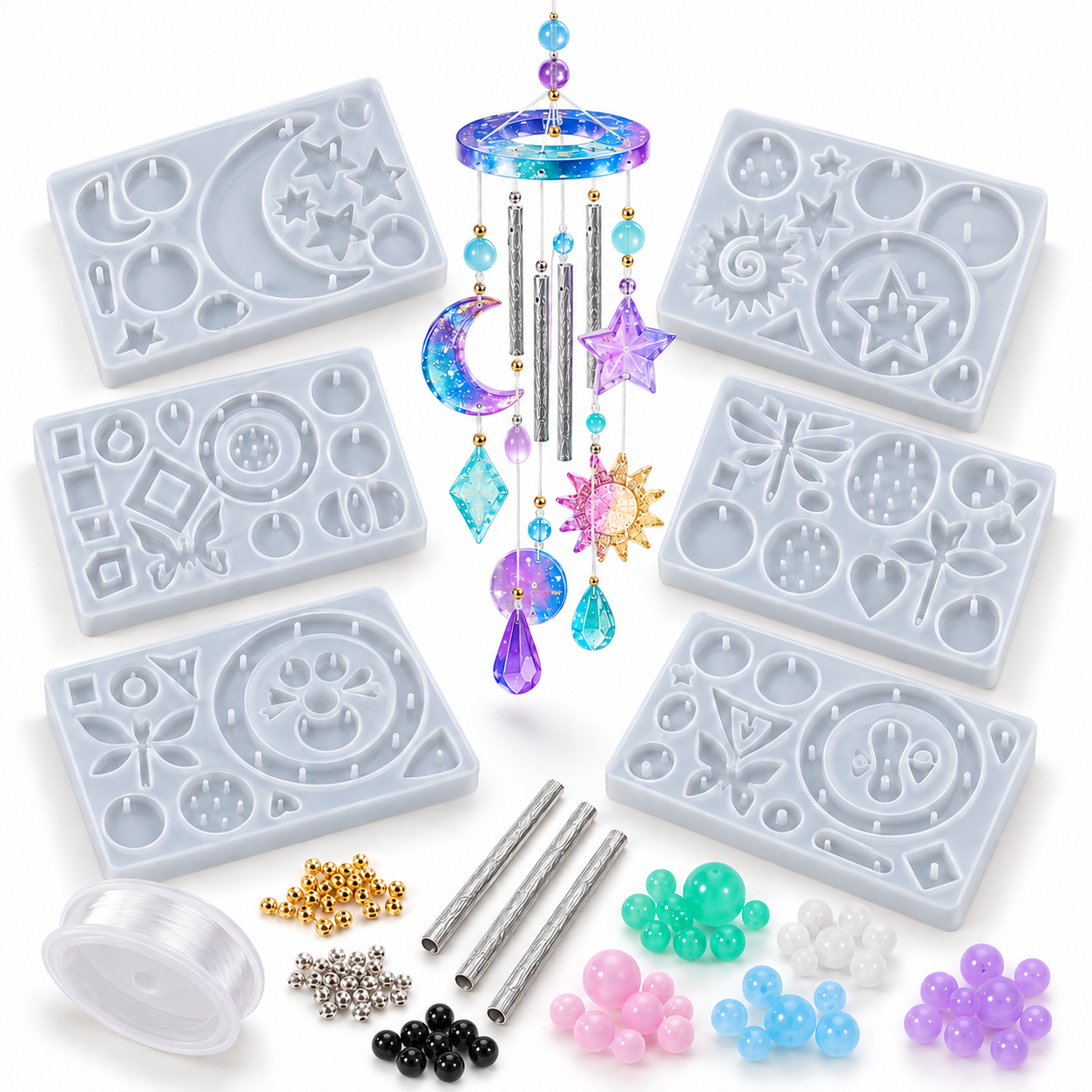 Complete windgong siliconen mallen set voor epoxyhars met accessoires