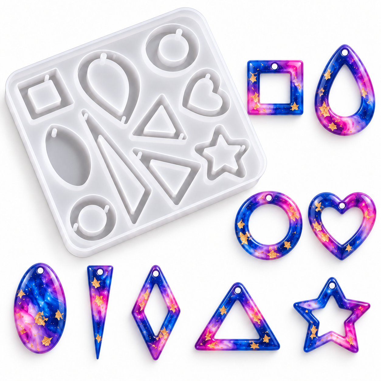 DIY hars oorbelmal voor sieraden met pigmenten, glitters en gedroogde bloemen