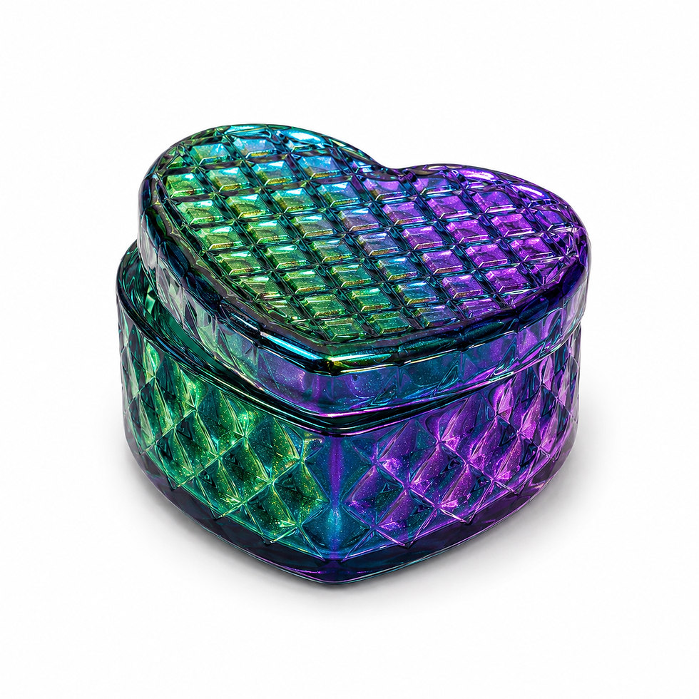 Thumbnail: Hartvormig epoxyhars sieradendoosje met kleurrijke beetle glitter en deksel
