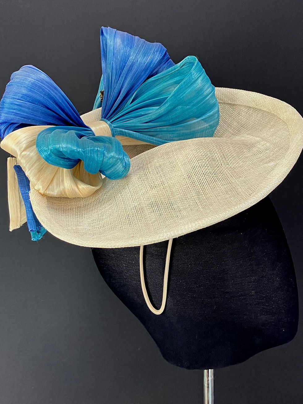 Thumbnail: Cream upturned saucer with blue and seagreen abacca bow