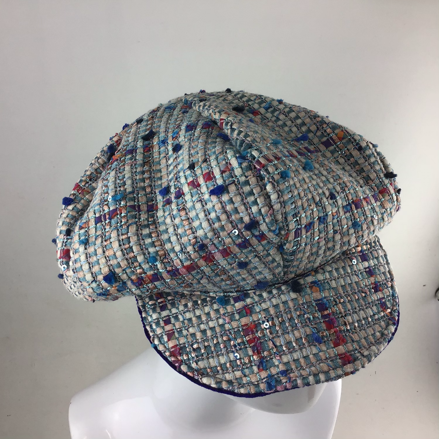 Blue Linton tweed baker boy cap