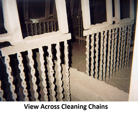 Chain curtains of the Luehr continuous, online, cleaning system - prevents decay in heat exhcnager peformance