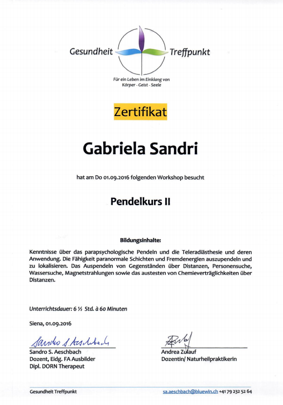 Zertifikat Pendelkurs II