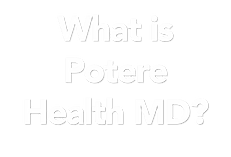 "Clickable FAQ box labeled ‘What Is Potere Health MD?’ that takes users to the answer section explaining the clinic’s physician-led weight-loss program for patients in Salt Lake City and Salt Lake County, Utah."