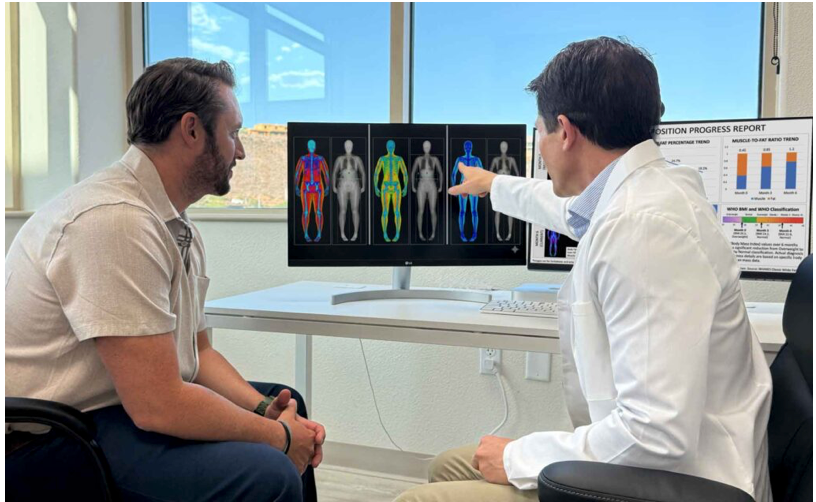 Dr. Silva reviewing clinical data to guide GLP-1 dose adjustments and medical weight loss support for a patient in St. George.