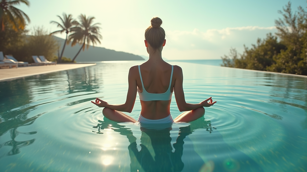 Vue en plongée d'une personne pratiquant le yoga sur un tapis dans un environnement calme