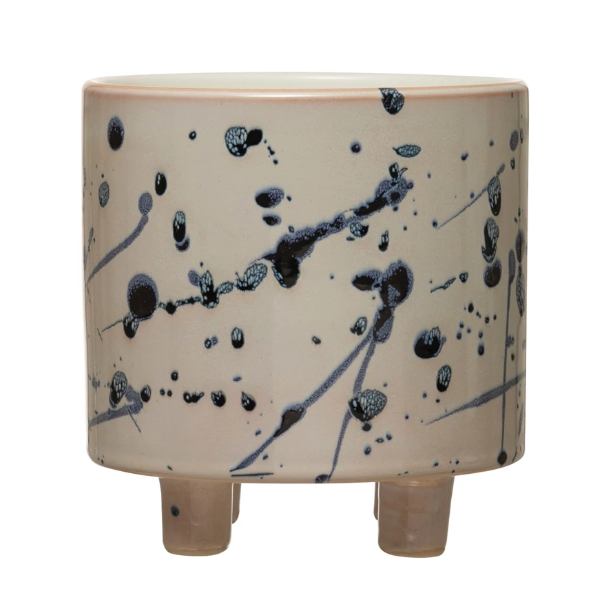 Stoneware Footed Planter with Splatter Design