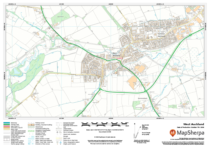 Sample map of West Auckland in north eastern England.