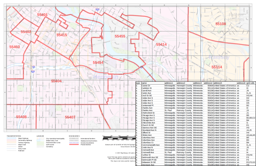 MapSherpa street index zip codes sample