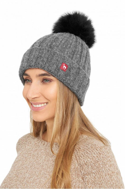 Miniaturbild: Alpaka Mütze BIANCA + Bommel Baby Alpaka und Woll-Mix Damen und Herren