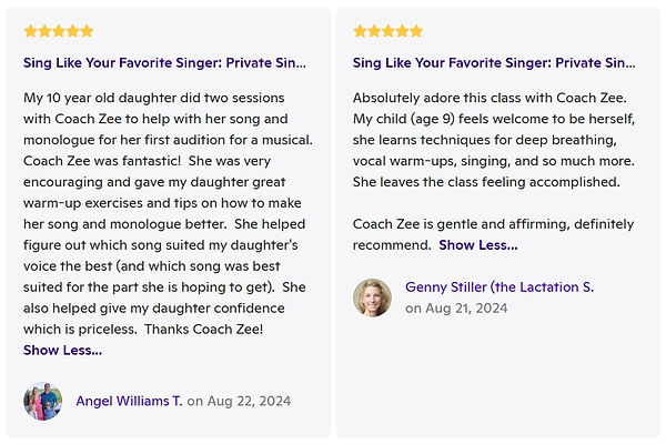 Zatcha Rodriguez, SAG-AFTRA Actress, Singer, Vocal and Acting Coach: Client Review