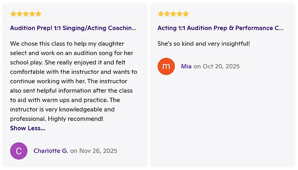 Zatcha Rodriguez, SAG-AFTRA Actress, Singer, Vocal and Acting Coach: Client Review