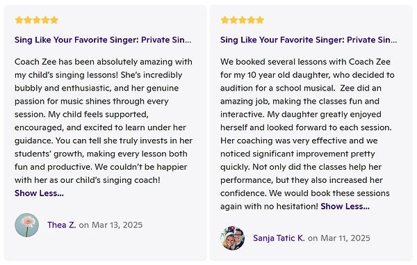 Zatcha Rodriguez, SAG-AFTRA Actress, Singer, Vocal and Acting Coach: Client Review