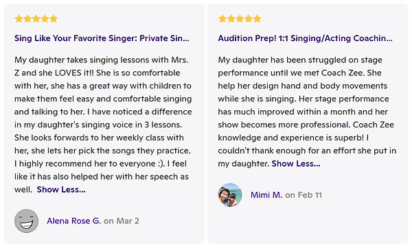 Zatcha Rodriguez, SAG-AFTRA Actress, Singer, Vocal and Acting Coach: Client Review