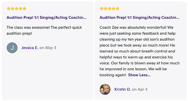 Zatcha Rodriguez, SAG-AFTRA Actress, Singer, Vocal and Acting Coach: Client Review