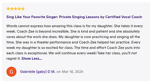 Zatcha Rodriguez, SAG-AFTRA Actress, Singer, Vocal and Acting Coach: Client Review
