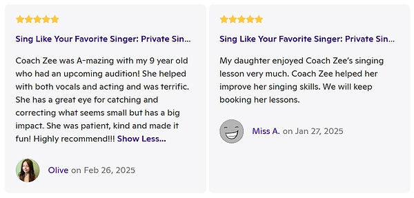 Zatcha Rodriguez, SAG-AFTRA Actress, Singer, Vocal and Acting Coach: Client Review
