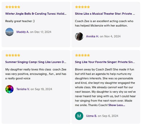 Zatcha Rodriguez, SAG-AFTRA Actress, Singer, Vocal and Acting Coach: Client Review