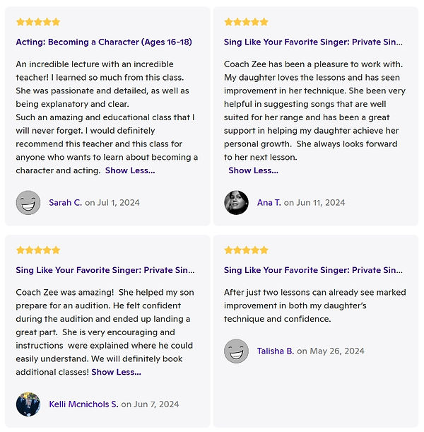 Zatcha Rodriguez, SAG-AFTRA Actress, Singer, Vocal and Acting Coach: Client Review