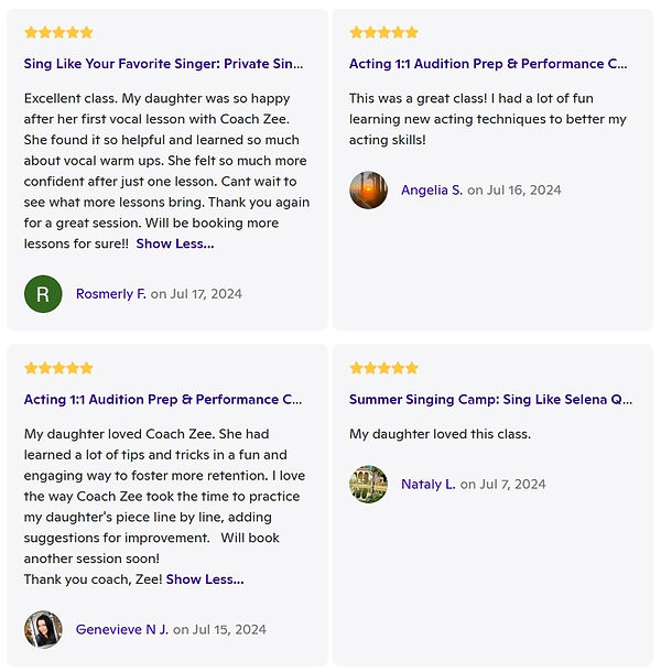 Zatcha Rodriguez, SAG-AFTRA Actress, Singer, Vocal and Acting Coach: Client Review