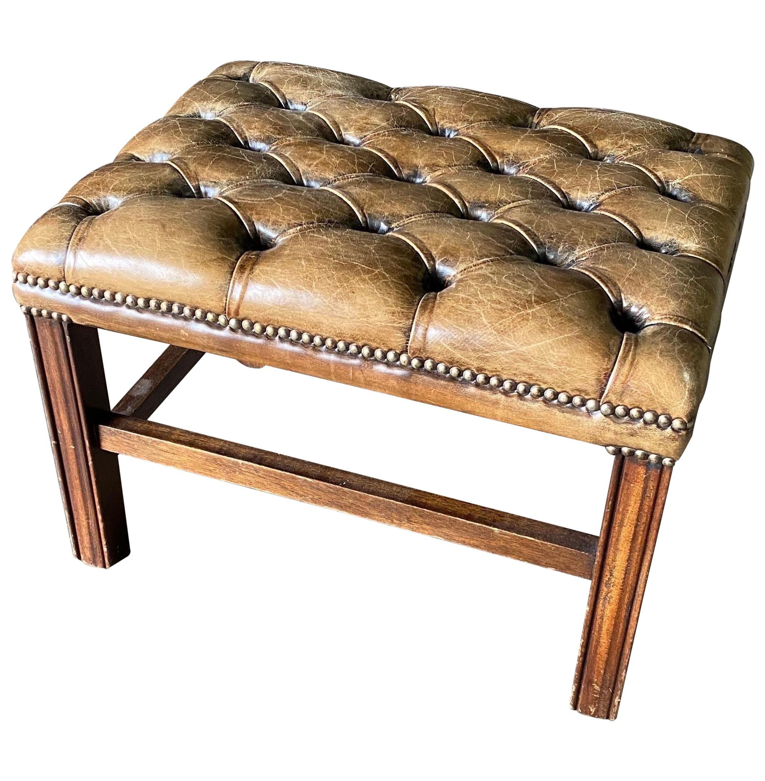 Vintage Georgian Style Tufted Leather Ottoman
