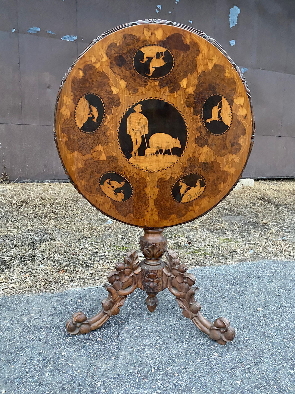 Thumbnail: Late 19th-Early 20th Century Carved and Inlaid Black Forest Table with Stags