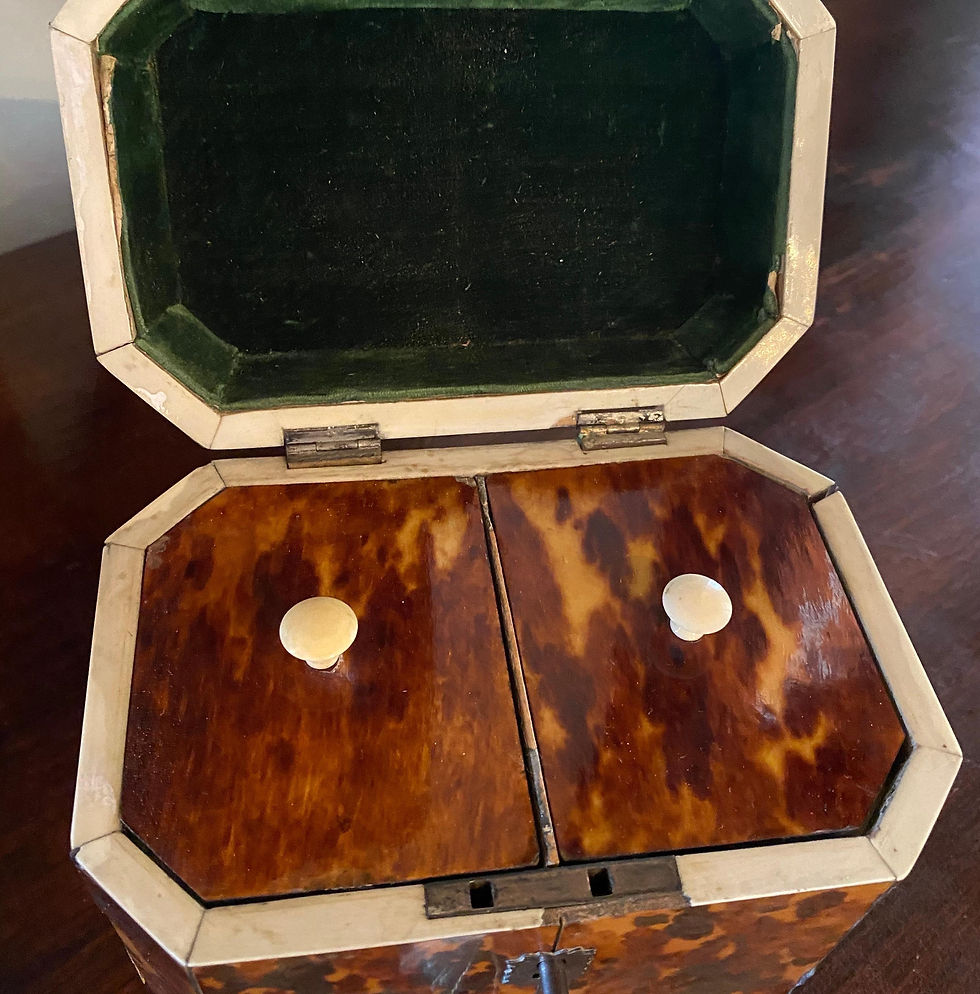 Thumbnail: 19th Century English Bone Inlaid Tortoise Shell Tea Caddy