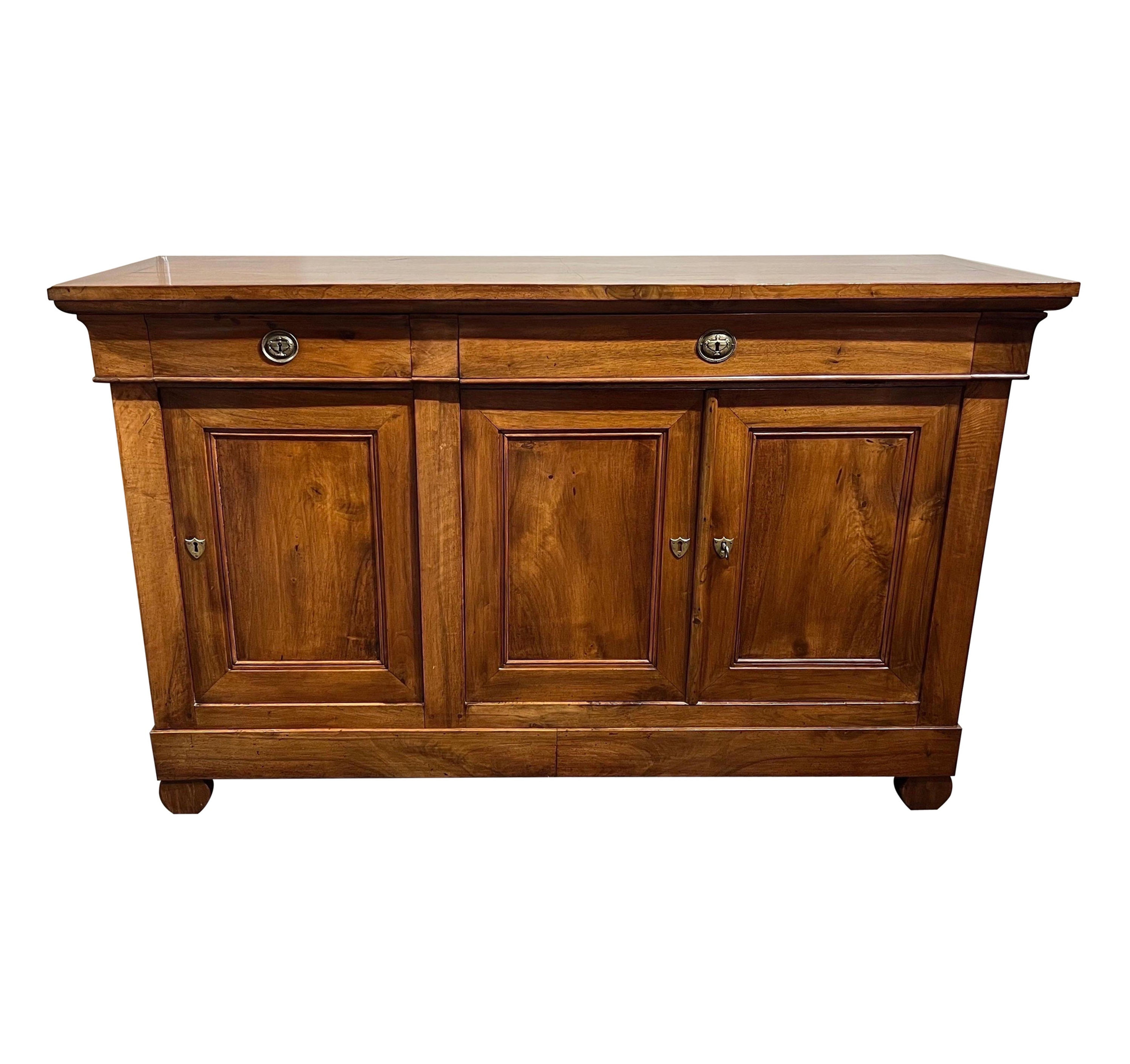 19th Century French Walnut Enfilade with Three Drawers and Three Doors