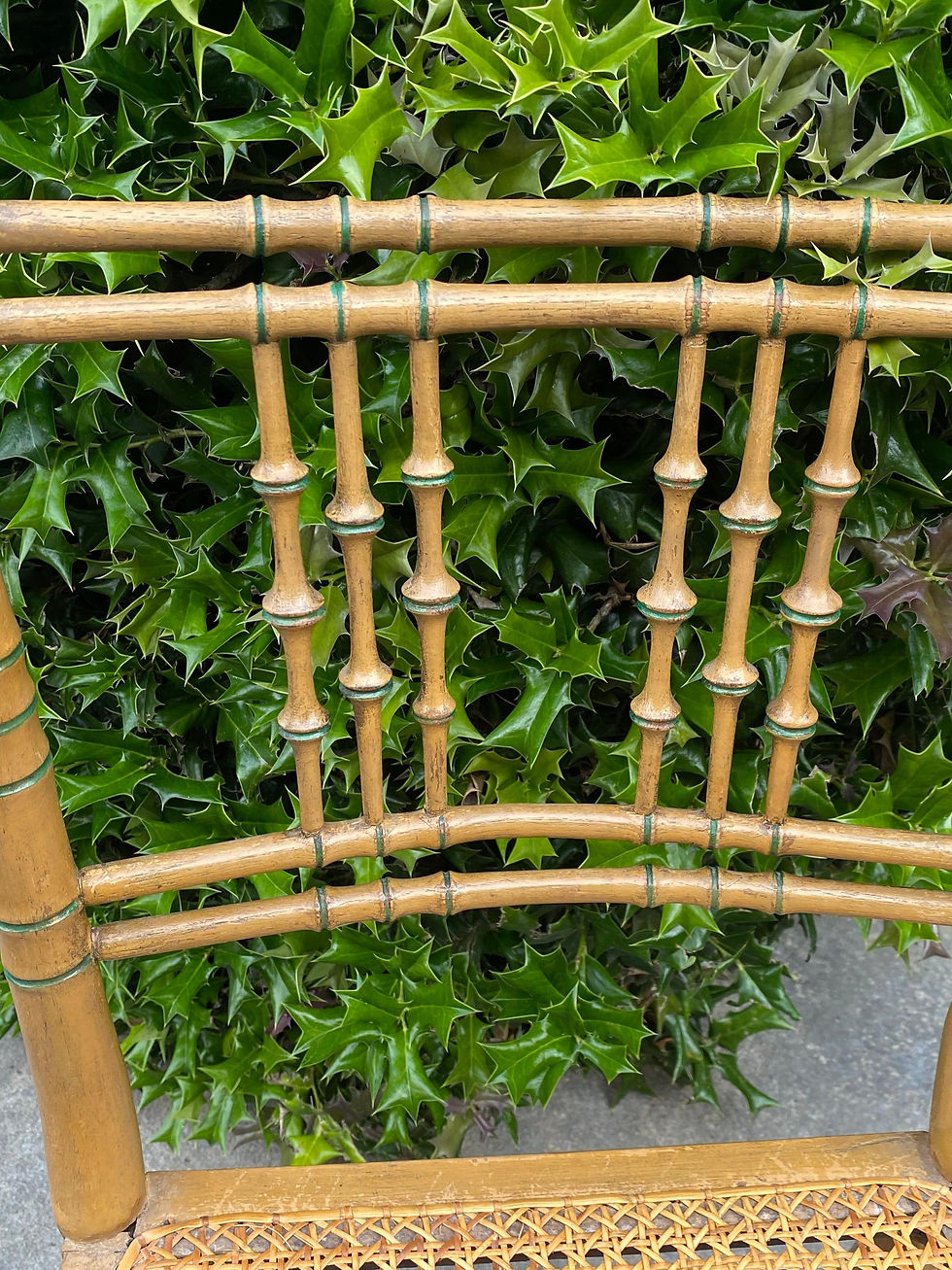 Thumbnail: Great Set of 12 Paint Decorated 19th Century Faux Bamboo Armchairs