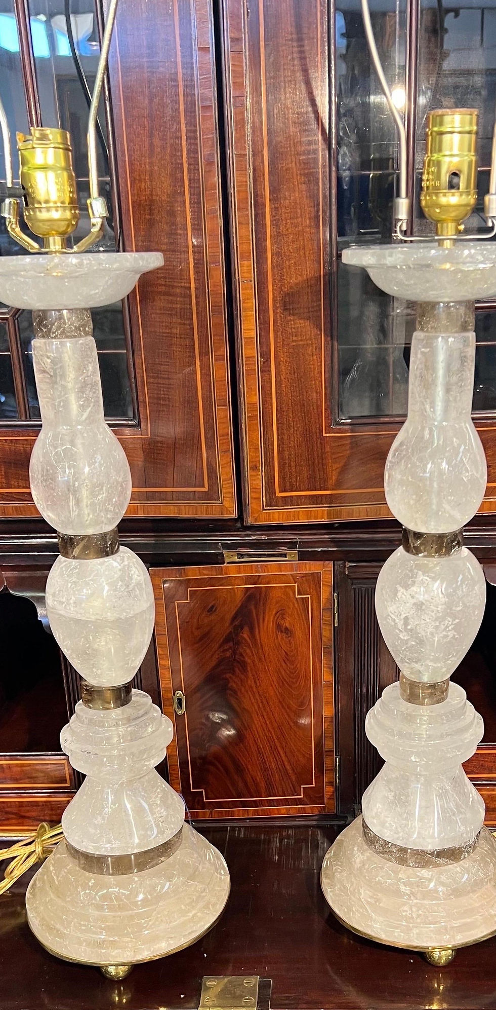Thumbnail: Pair of Deco style Rock crystal lamps