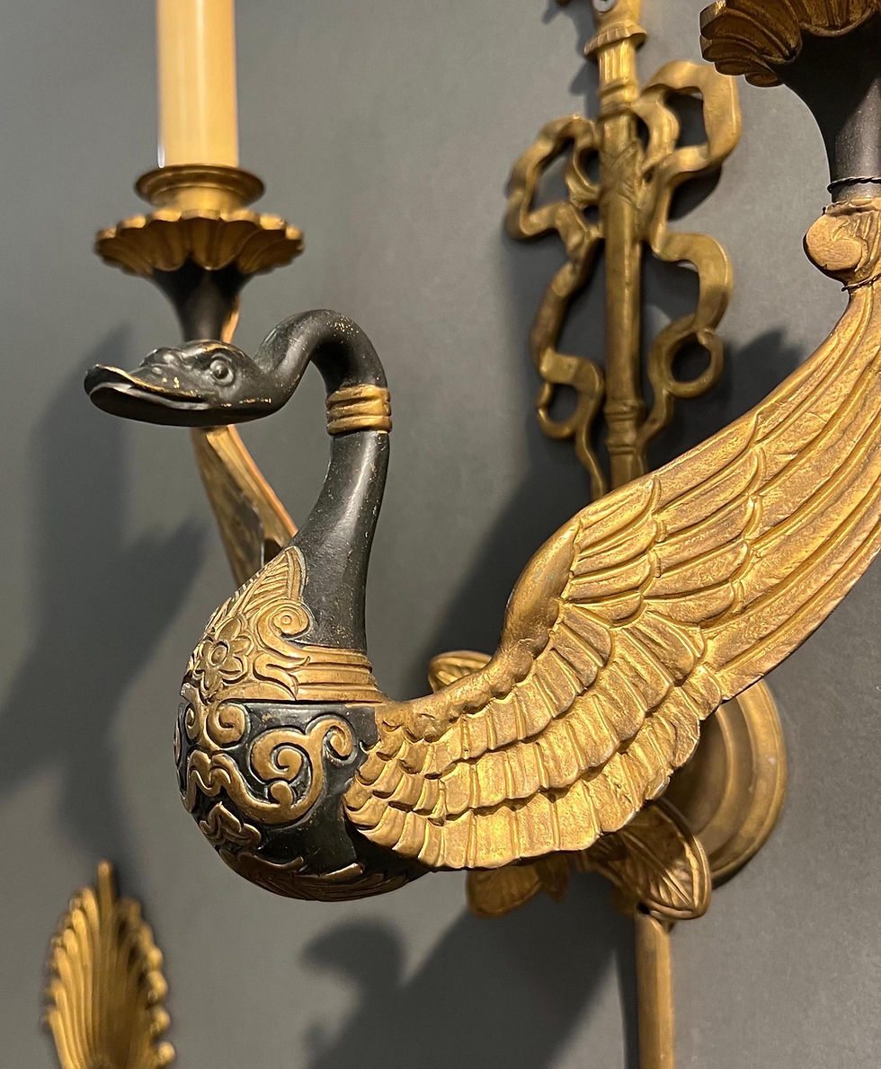 Thumbnail: Fine 19th Century French Neoclassical Swan Form Sconces 2 Pair Available