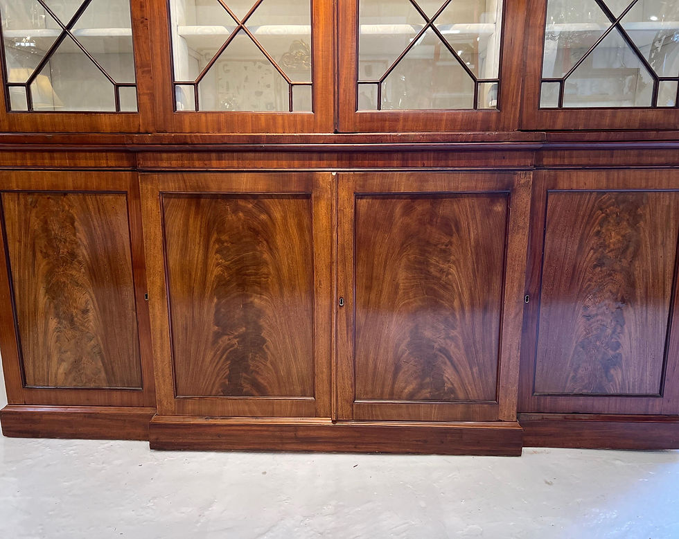 Thumbnail: Fine 18th Century Georgian Mahogany Breakfront Bookcase with Lined Interior