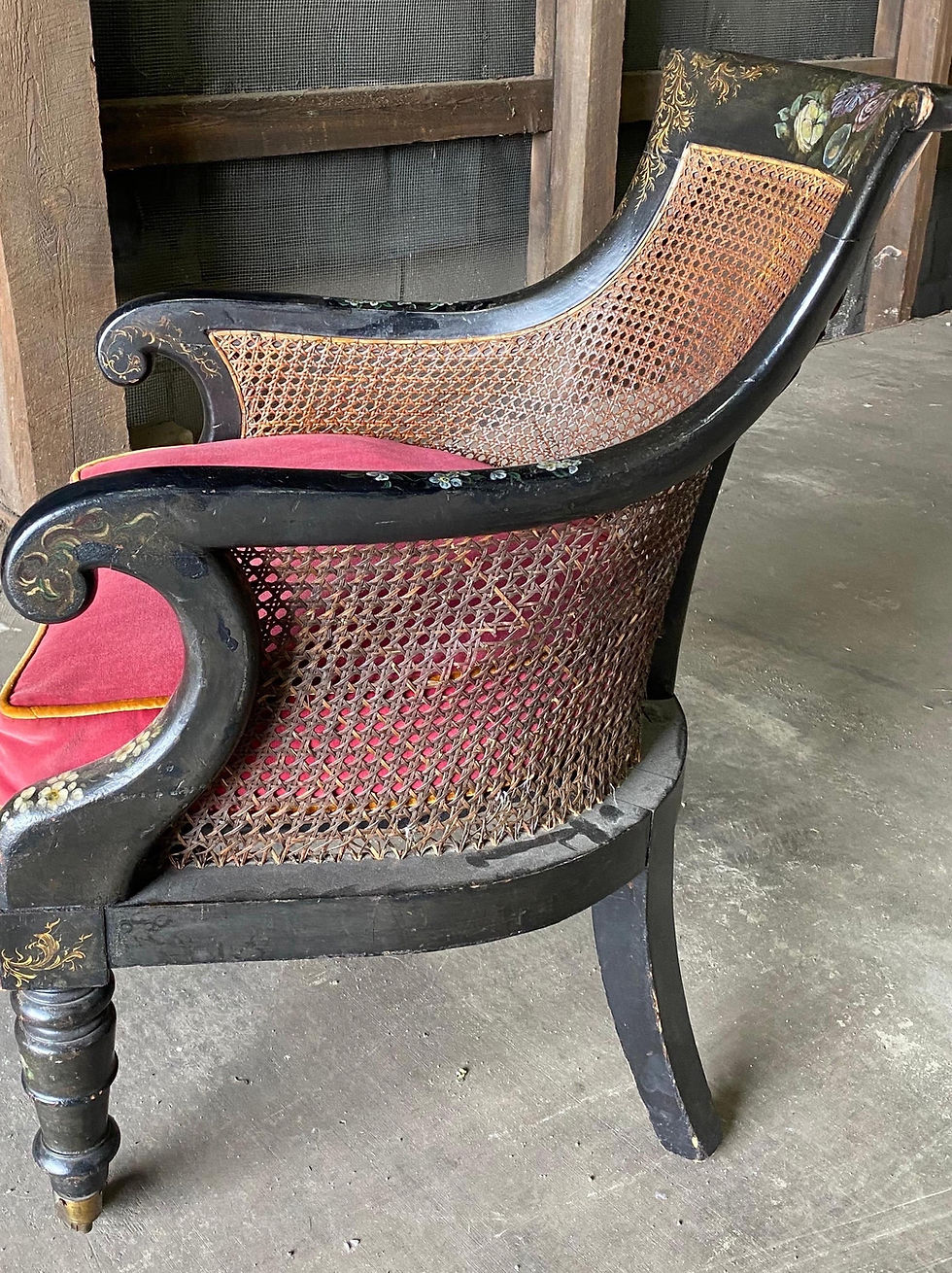 Thumbnail: 19th Century English Paint Decorated Caned Library Chair