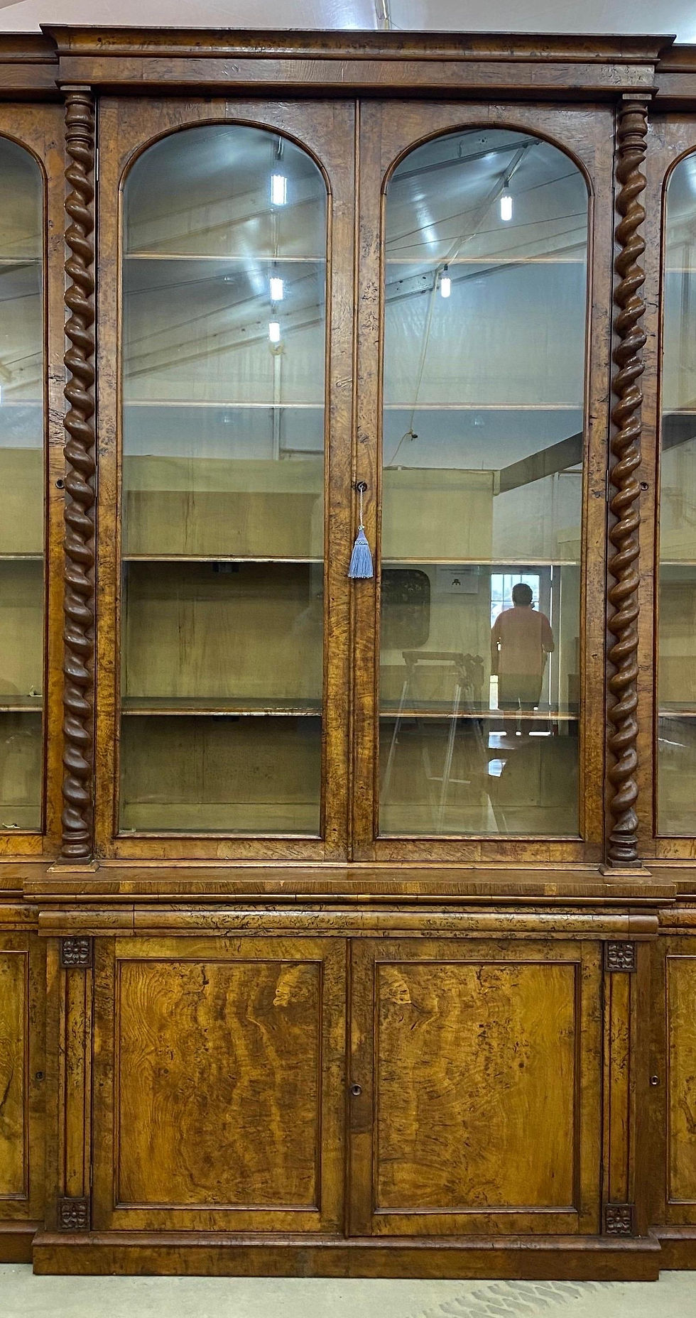 Thumbnail: Large Scale 19th Century English Pollard Oak Breakfront Bookcase