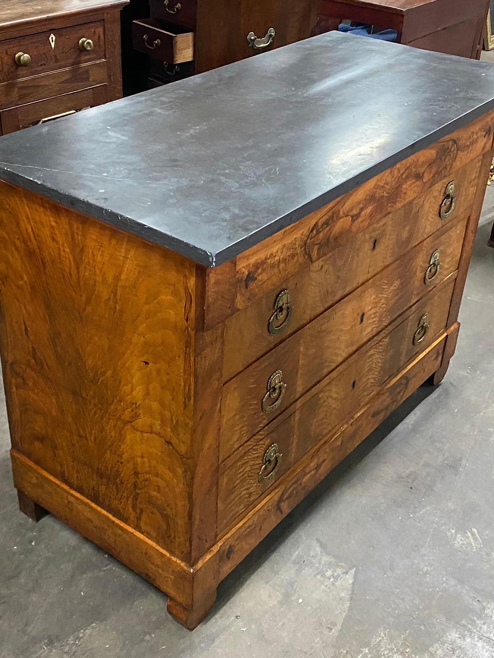 Thumbnail: 19th Century French Empire Marble Top Walnut Chest