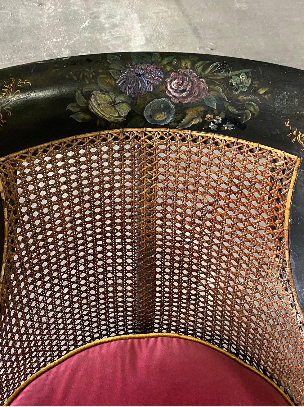 Thumbnail: 19th Century English Paint Decorated Caned Library Chair