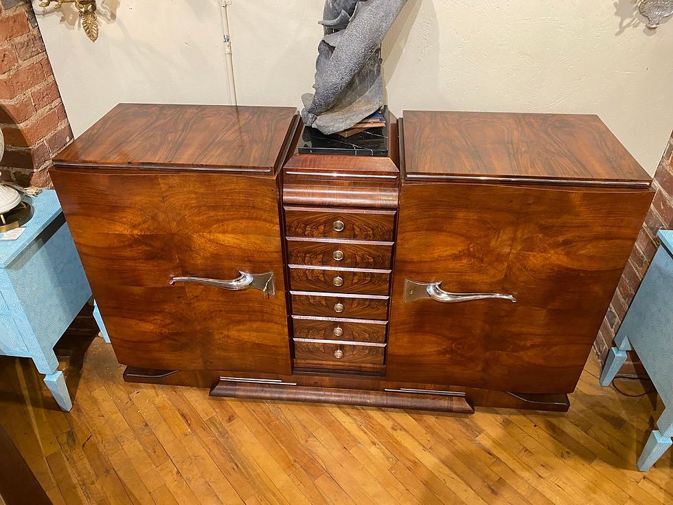 Thumbnail: French Deco Walnut and Marble Buffet with Drawers