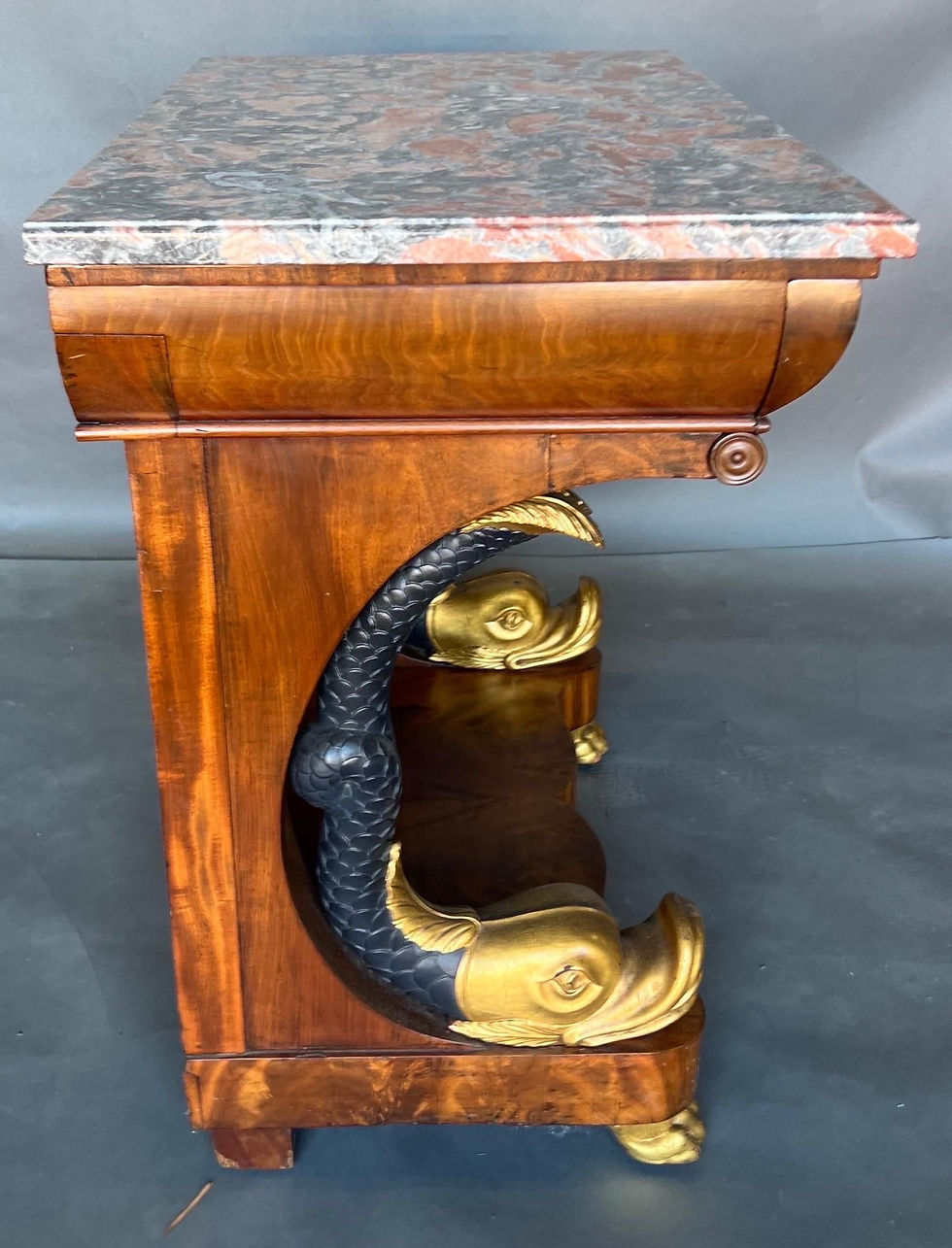 Thumbnail: 19th Century Swedish or French Neoclassical Parcel Gilt Dolphin Console