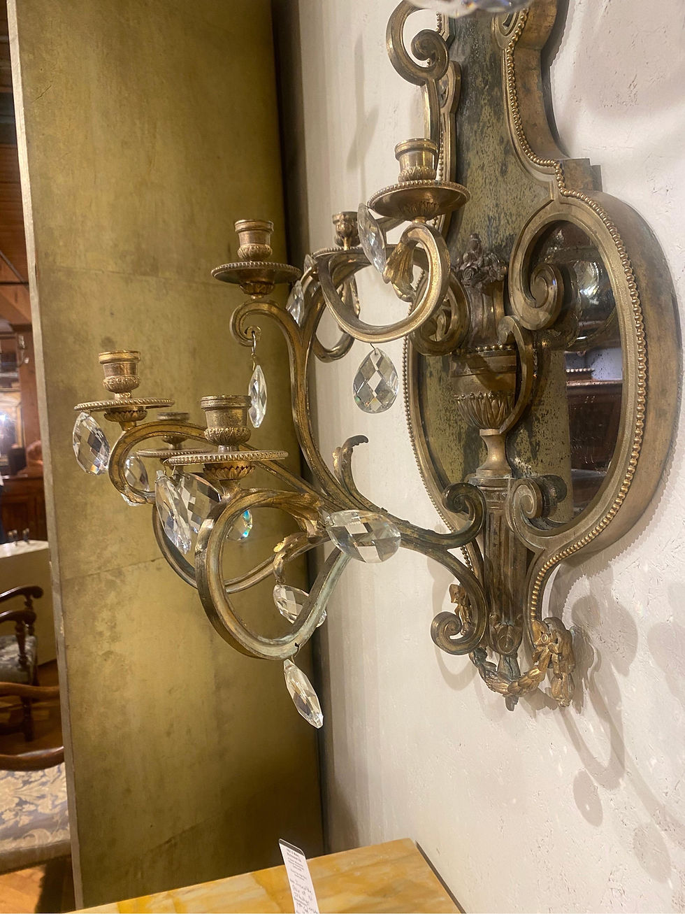 Thumbnail: Large Pair of 19th Century French Bronze and Mirrored Sconces
