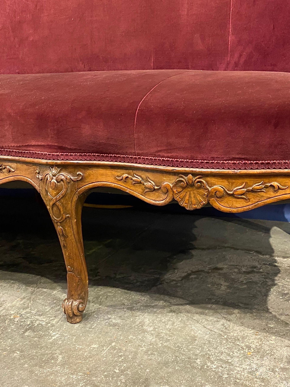 Thumbnail: Large Scale 19th Century French Carved Walnut Serpentine Sofa