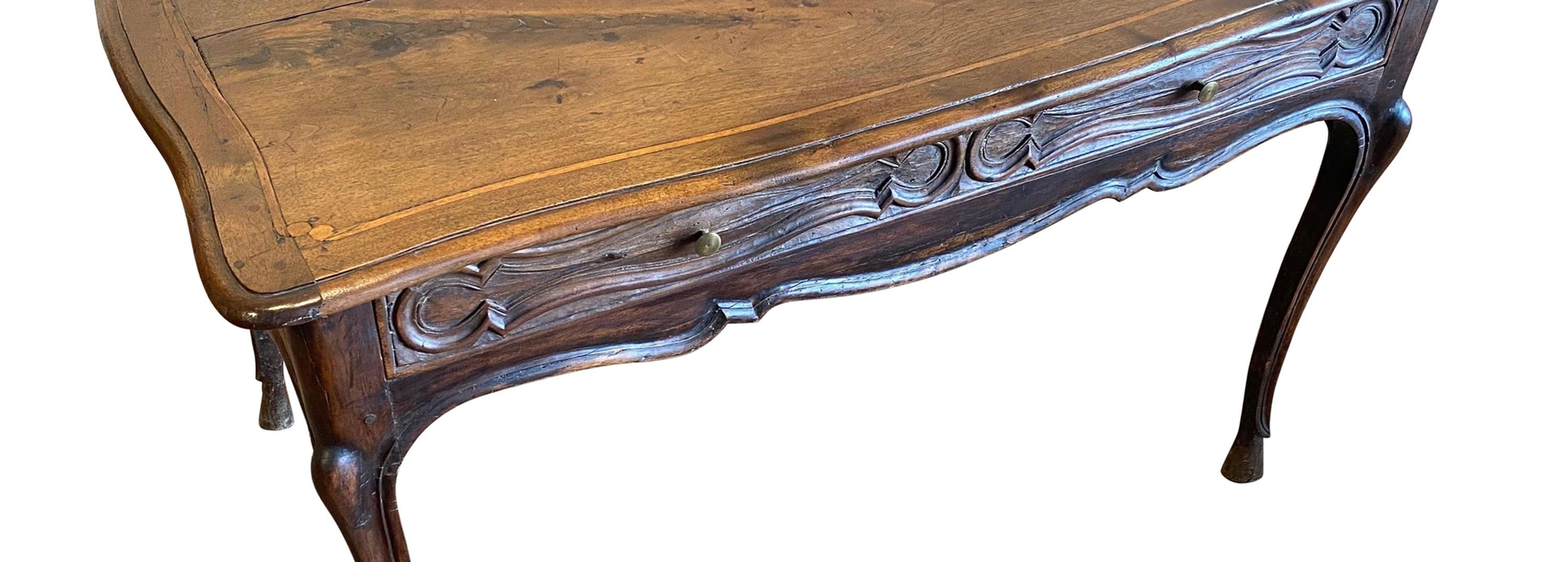18th Century Inlaid French Walnut Hoof Foot Single Drawer Table or Desk