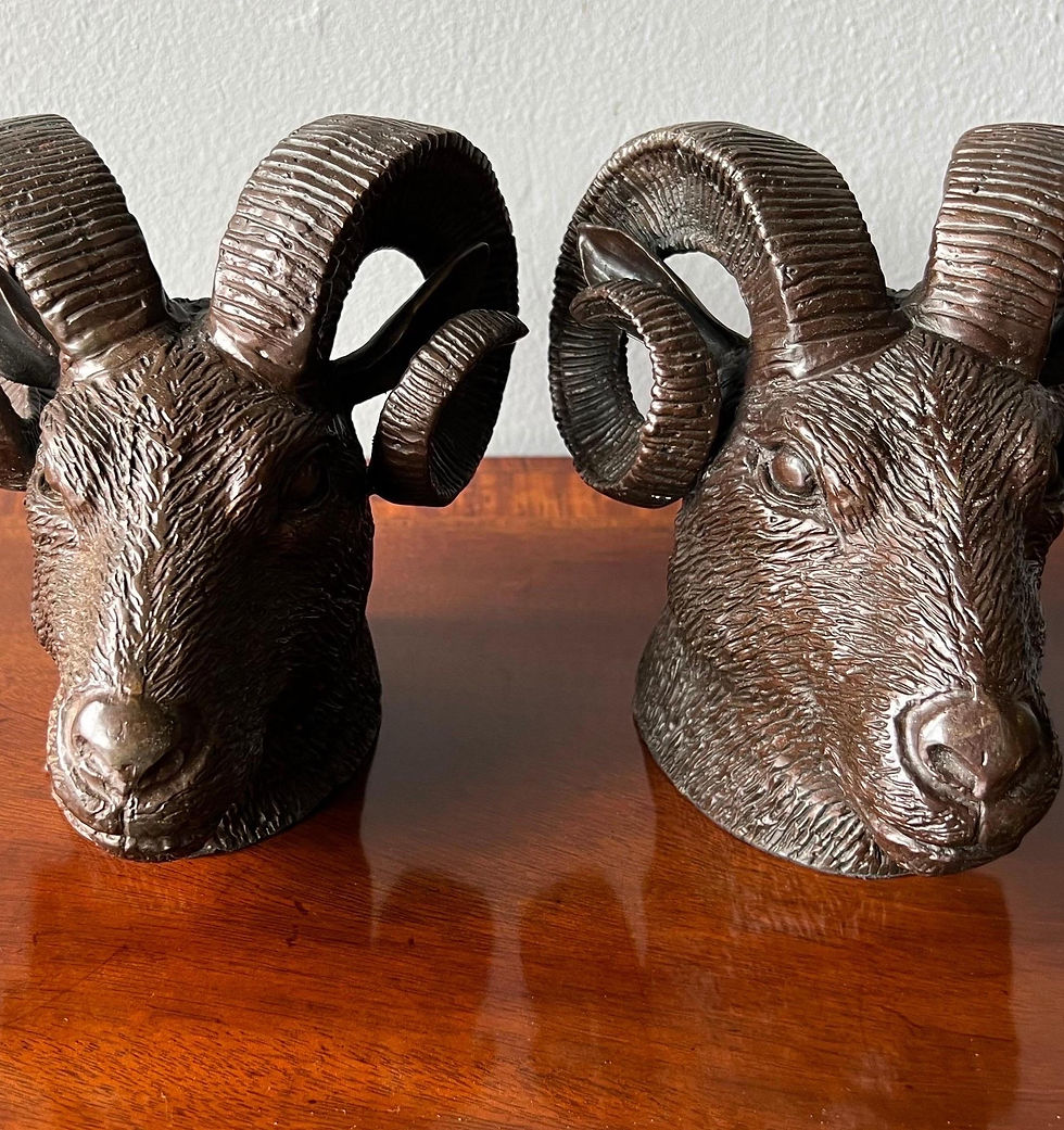 Thumbnail: Pair of 20th century Rams Heads Bookends or Paperweights