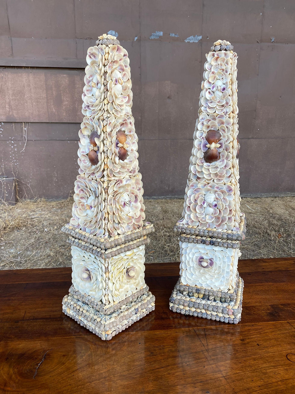 Thumbnail: Great pair of decorative shell obelisks