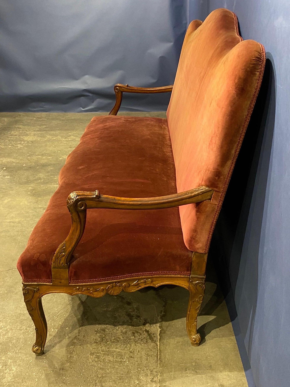 Thumbnail: Large Scale 19th Century French Carved Walnut Serpentine Sofa