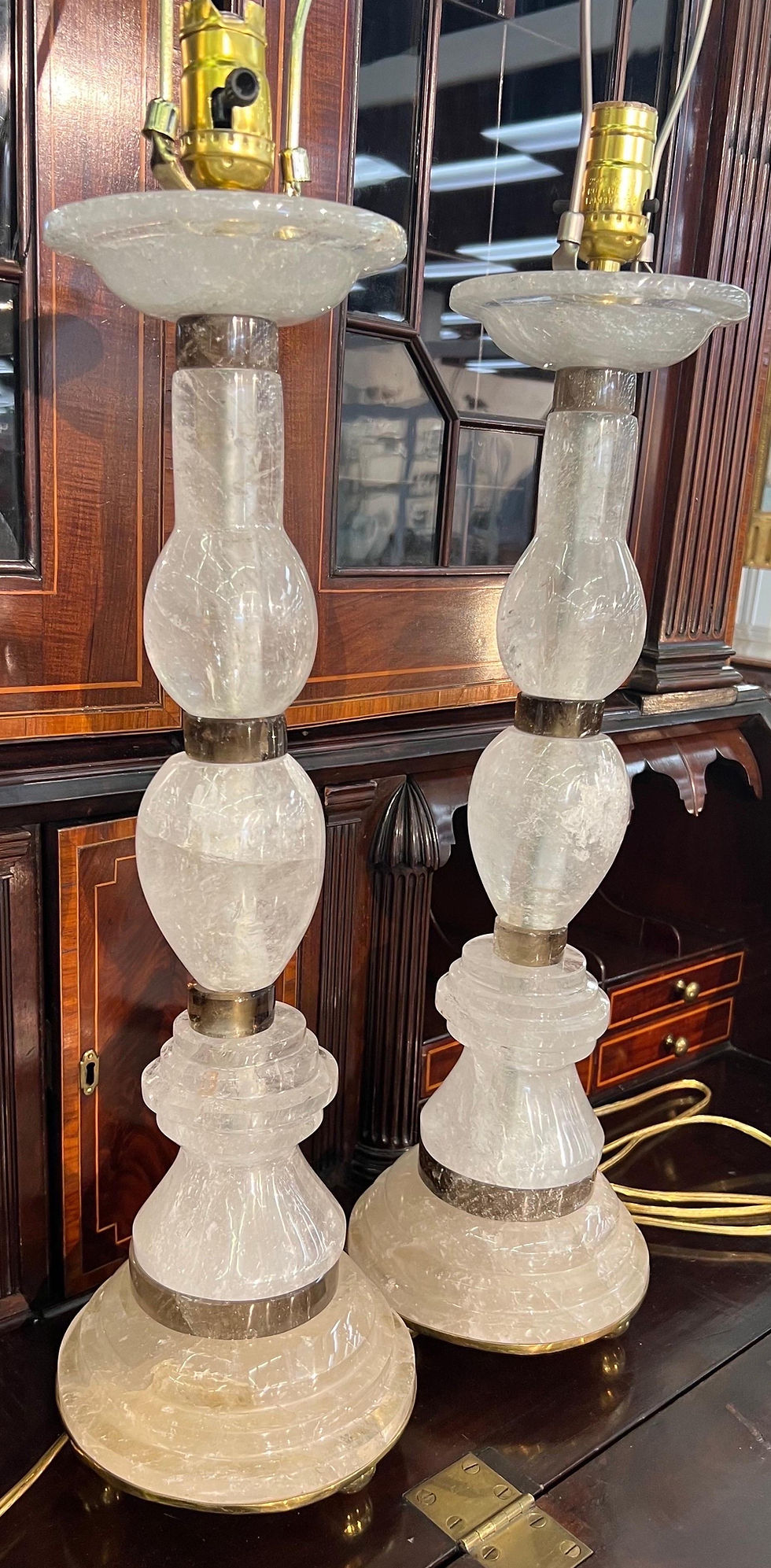 Thumbnail: Pair of Deco style Rock crystal lamps