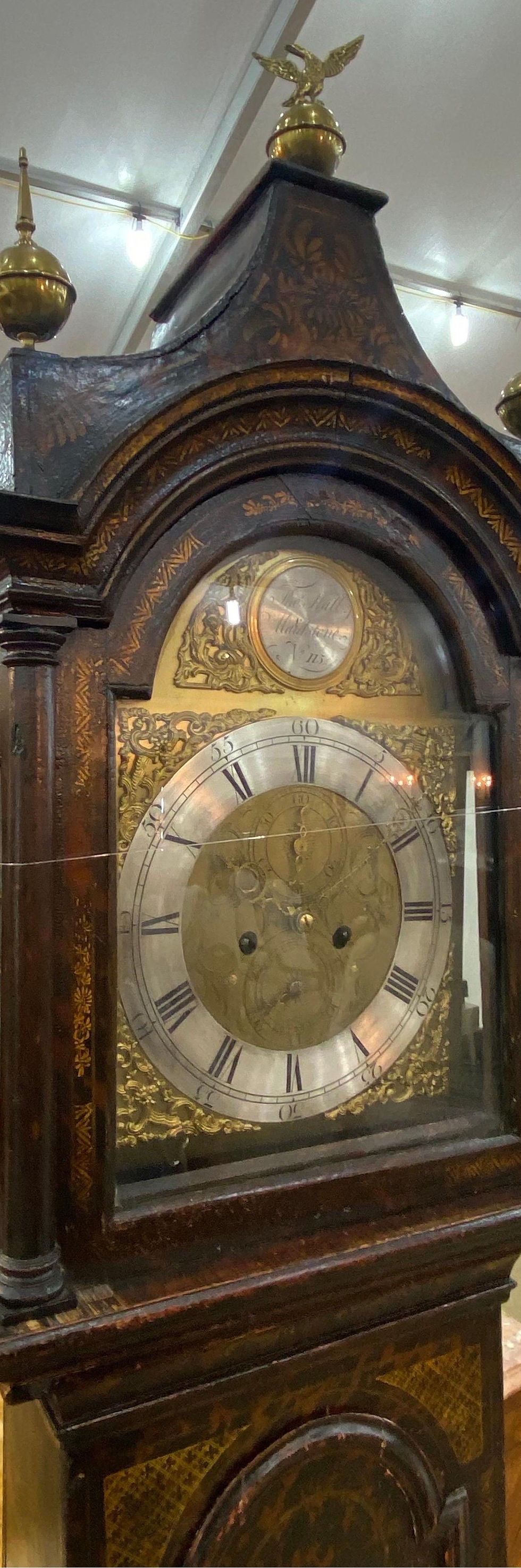 Thumbnail: 18th Cent. Chinoiserie Tall Case Clock with Faux Tortoiseshell and British Ship