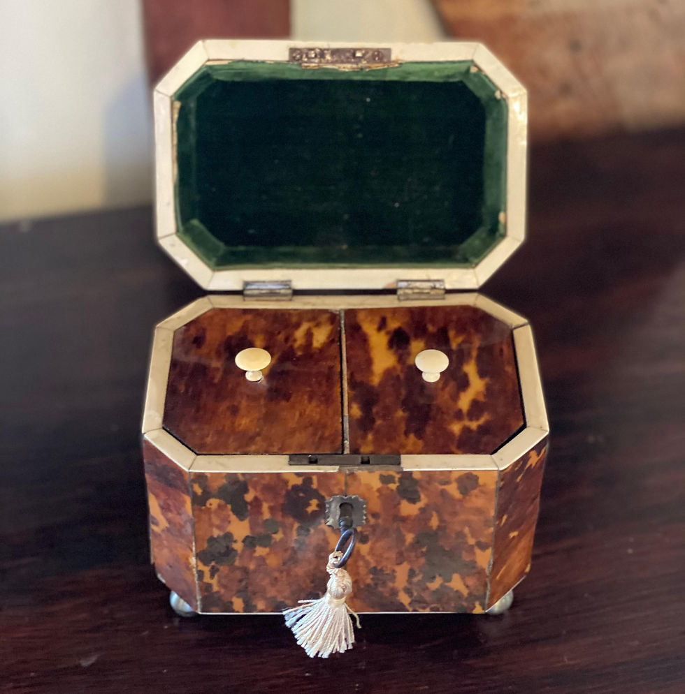 Thumbnail: 19th Century English Bone Inlaid Tortoise Shell Tea Caddy