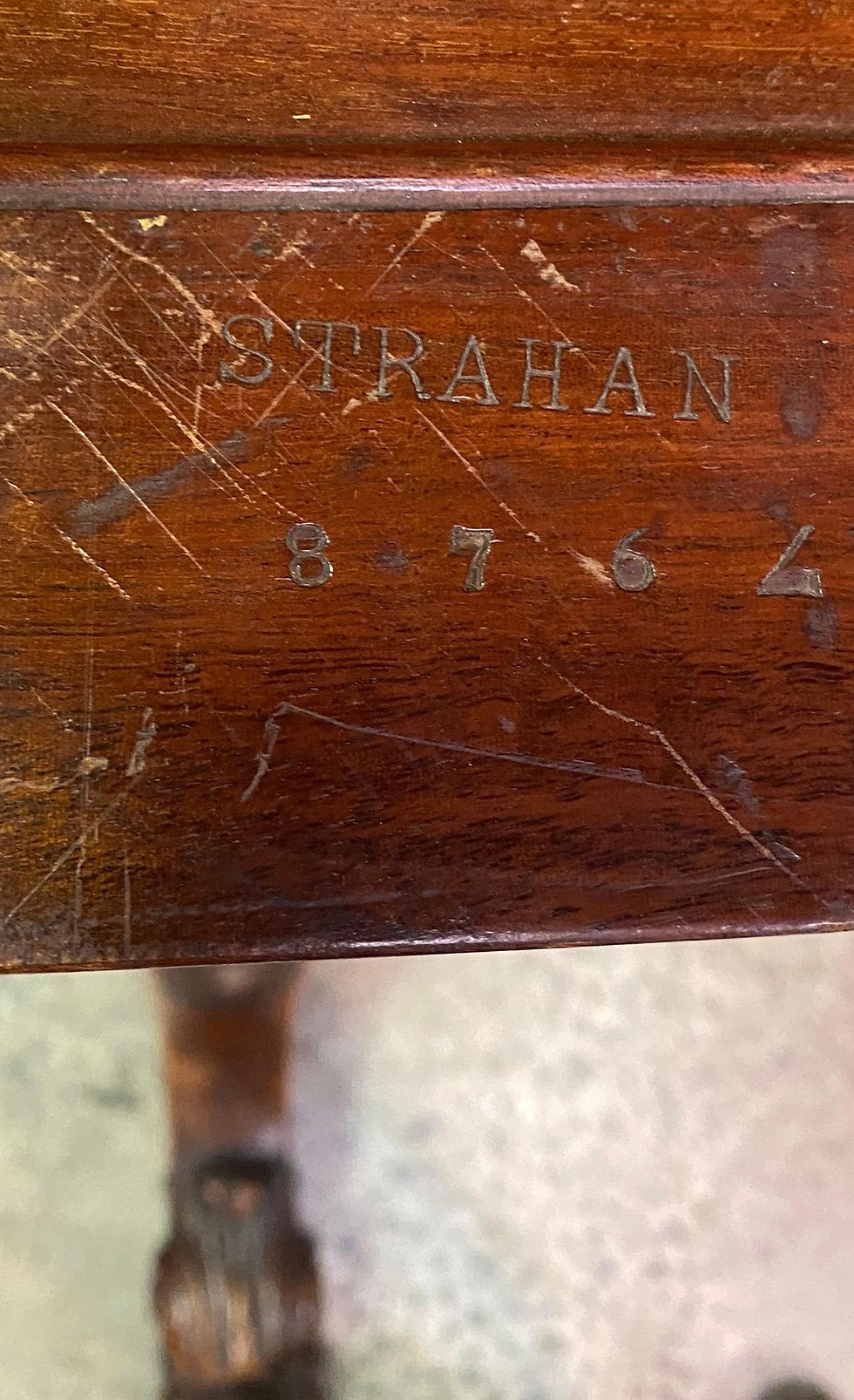 Thumbnail: Important 19th Century Signed Irish Rosewood Center Table with Marquetry Inlay