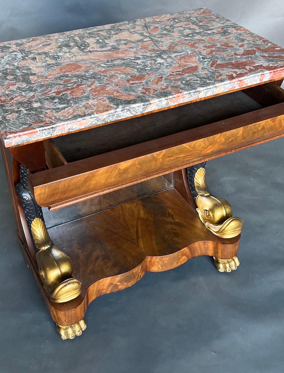 Thumbnail: 19th Century Swedish or French Neoclassical Parcel Gilt Dolphin Console